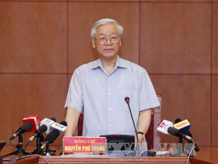 Tổng Bí thư Nguyễn Phú Trọng, Trưởng Ban Chỉ đạo Trung ương về phòng chống tham nhũng phát biểu chỉ đạo Cuộc họp.